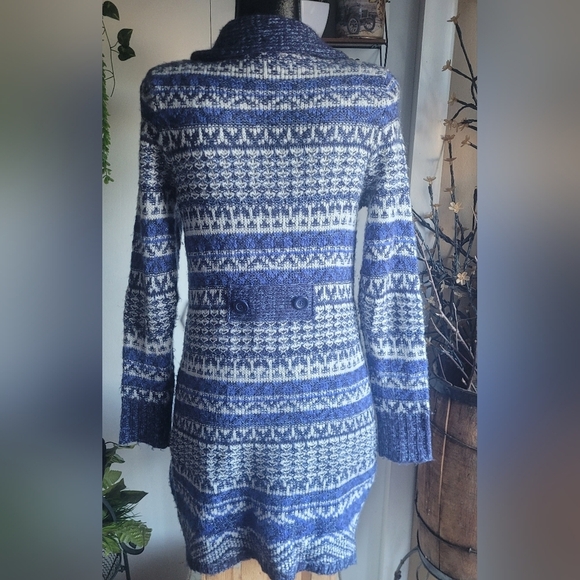 Joseph A Blue and White Button Front Knit Mid Length Cardigan S - Picture 6 of 7